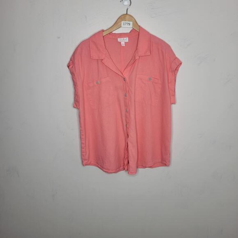 Isabel By Ingrid & Isabel XL Linen Blend‎ Button Down Top Coral Summer Beach